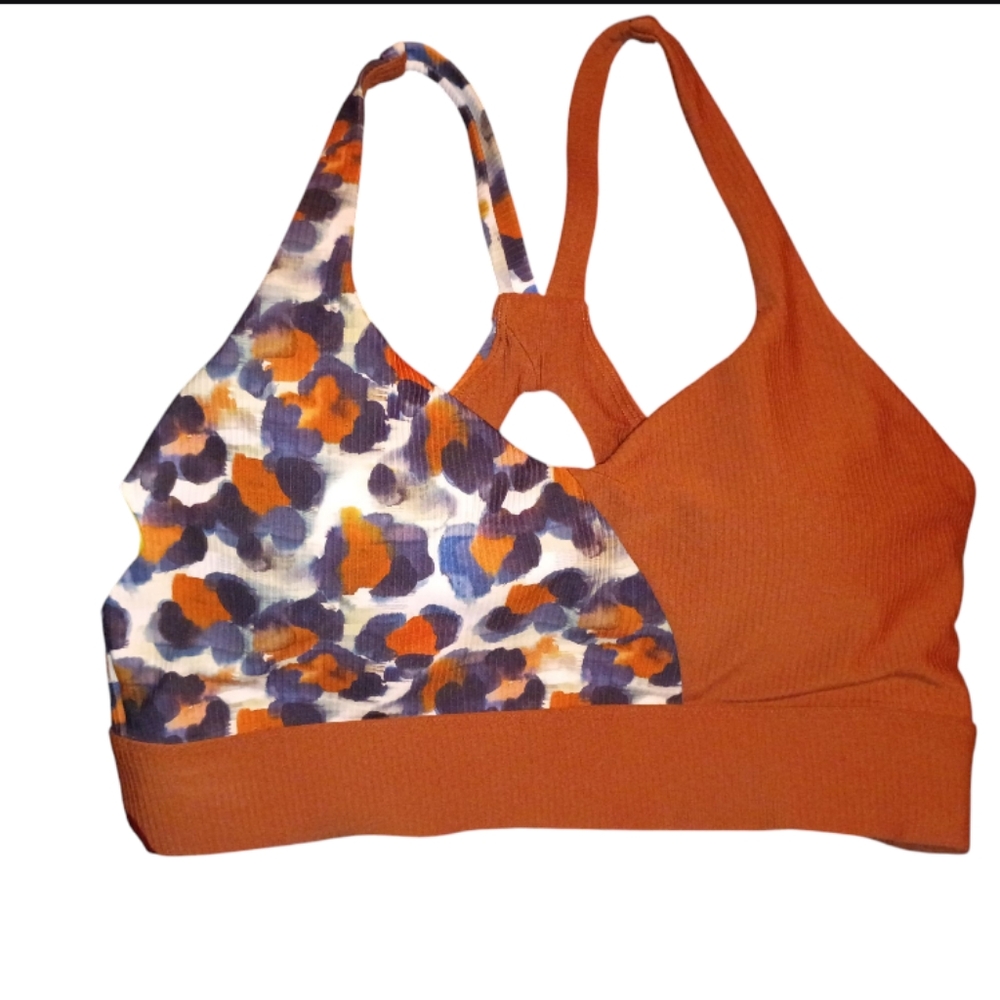 Vibrant Orange and Leopard Print Sports Bra Linc Size Medium